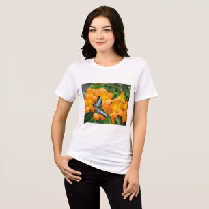 Blue butterfly with Tropical Rhododendron T-Shirt Tri-Blend Shirt