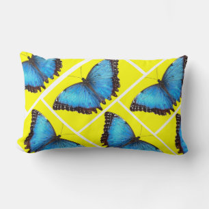 Blue Butterfly Yellow Background Lumbar Cushion