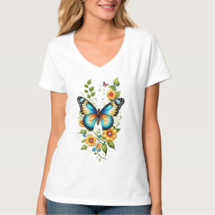 Blue Butterfly & Yellow Blooms-45871 Hoodie T-Shirt
