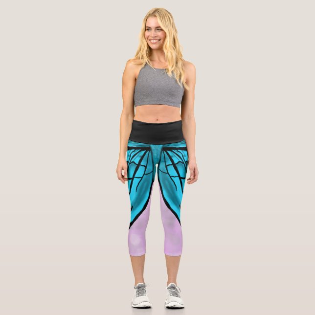 Blue Butterfly Yoga Pants Leggings (Front)