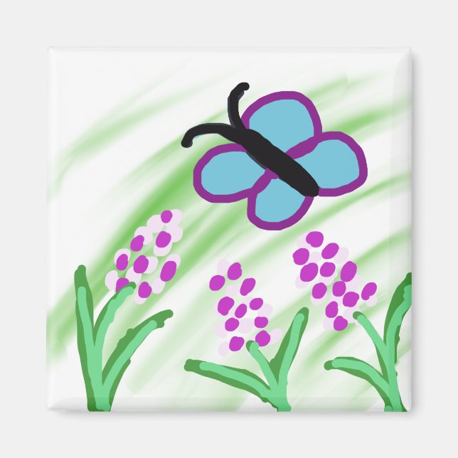 Blue Butterly Flowers Magnet (Front)