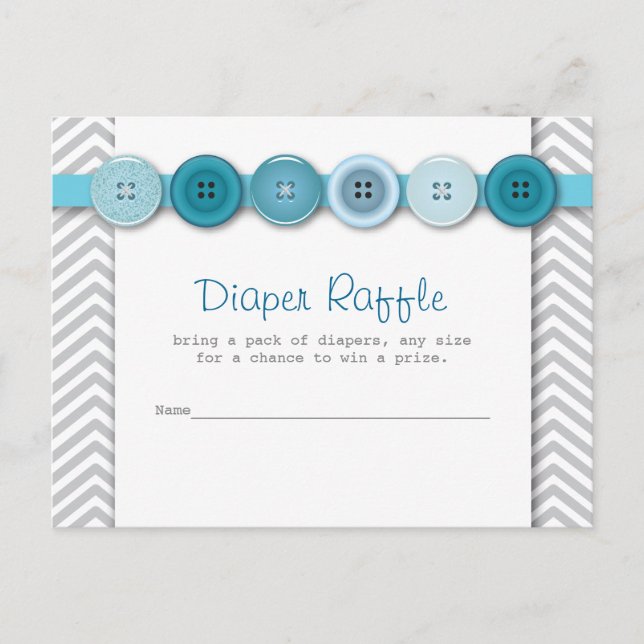 Blue Button Baby Shower Diaper Raffle Insert Invitation Postcard (Front)