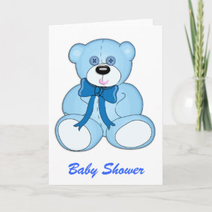 Blue Button Eyed Teddy Bear Baby Shower Invitation