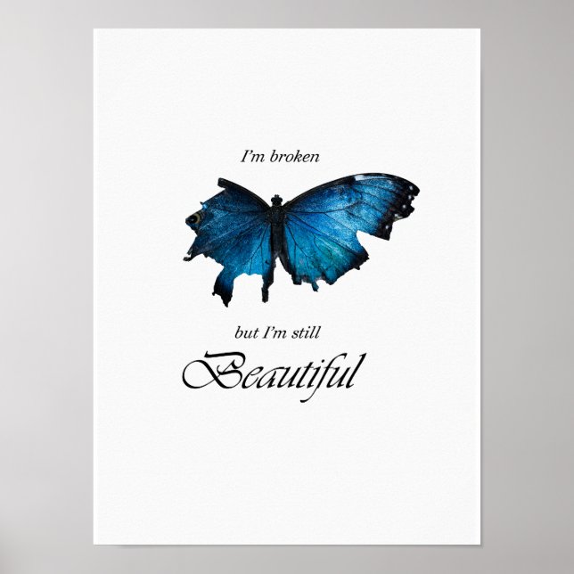 Blue Buttrerfly Broken Minimal White 3:4 Poster (Front)