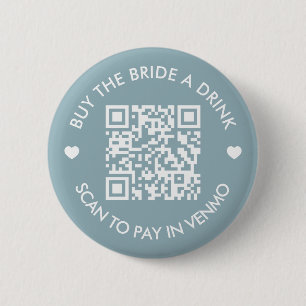 Blue Buy The Bride A Drink QR Code 6 Cm Round Badge