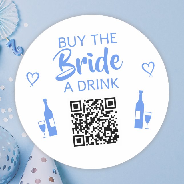 Blue Buy the Bride a Drink QR Code Bachelorette Classic Round Sticker (Creator Uploaded)