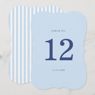 Blue Cabana Stripe Die Cut Wedding Table Number