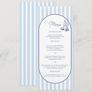 Blue Cabana Stripe Long Wedding Menu Card