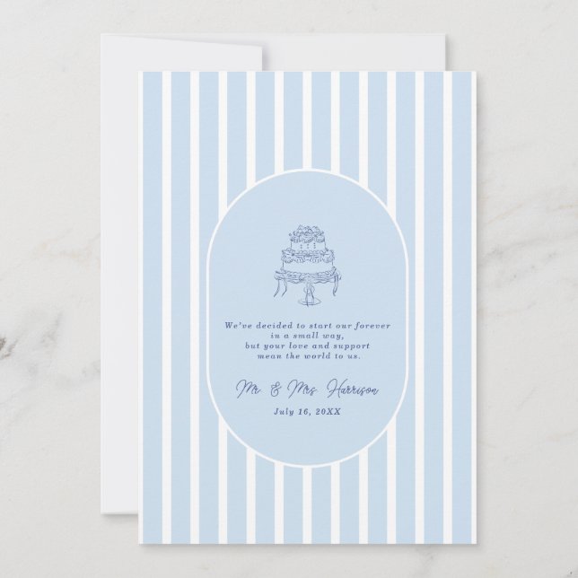 Blue Cabana Stripe Minimalist Elopement Invitation (Back)
