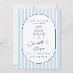 Blue Cabana Stripe Minimalist Save the Date Invitation