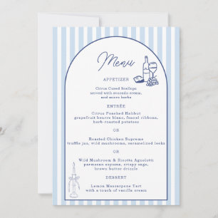 Blue Cabana Stripe Minimalist Wedding Menu Card