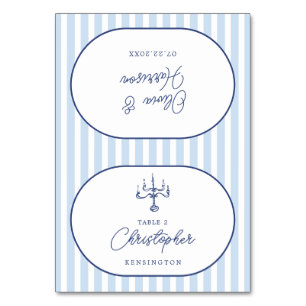 Blue Cabana Stripe Minimalist Wedding Place Card
