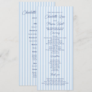 Blue Cabana Stripe Minimalist Wedding Program Card