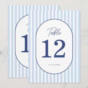 Blue Cabana Stripe Minimalist Wedding Table Number