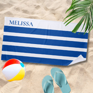 Blue Cabana Stripe Personalized Summer Vacation Beach Towel