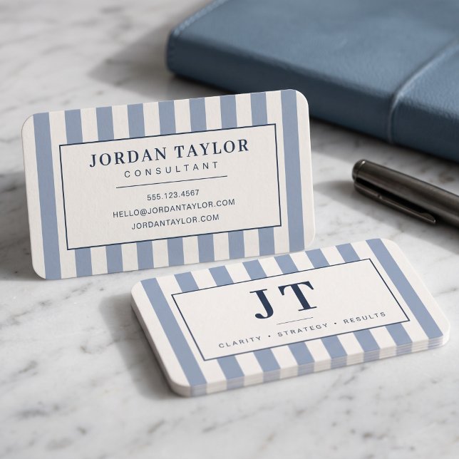 Blue Cabana Stripe Professional Business Card (Creator Uploaded)