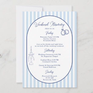Blue Cabana Stripe Wedding Itinerary Card