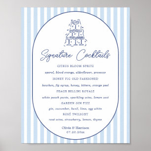 Blue Cabana Stripe Wedding Signature Drinks Sign