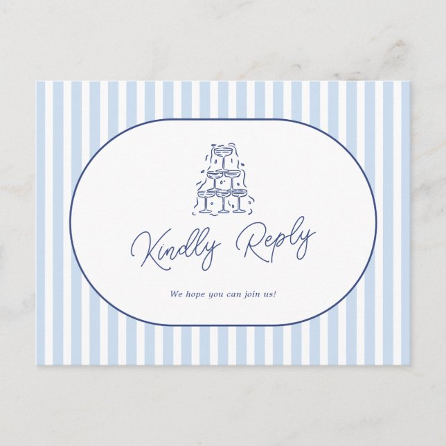 Blue Cabana Stripe Wedding Song Request RSVP Postcard (Front)