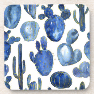 Blue Cactus Gold Desert Travel Chic Coaster