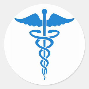 Blue Caduceus Classic Round Sticker