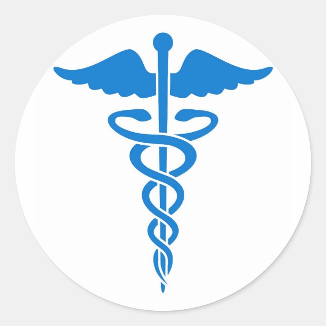 Blue Caduceus Classic Round Sticker (Front)