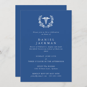 Blue Caduceus+Laurel Medical School Graduation Invitation