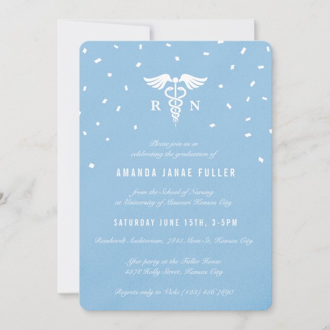Blue Caduceus Nurse Graduation Invitations (Front)