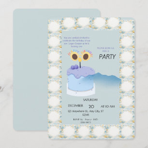 Blue Cake Birthday Invitation – Cute Watercolor De