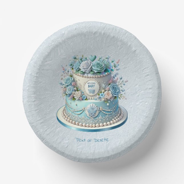 Blue Cake Flowers Paper Bowl Plate (Front)