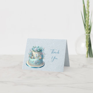 Blue Cake Flowers Thank You Card