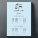 Blue Cake Logo Bakery Price Menu Plaque<br><div class="desc">Display your bakery’s offerings with style using this customisable price menu board, featuring a charming cake logo on a soft blue background. Perfect for cafes, bakeries, and dessert shops, this menu board provides a clear, organised layout for showcasing cakes, pies, beverages, and more. The pastel blue colour and elegant design...</div>