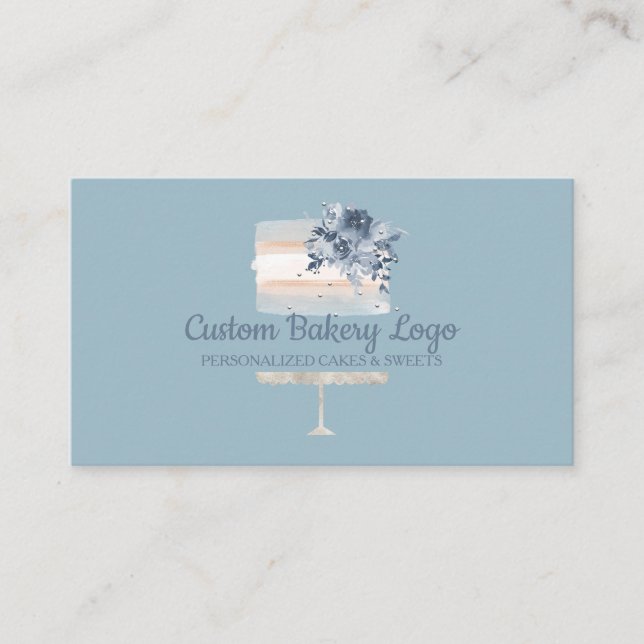 Blue Cake Party Bakery Business Card (Front)