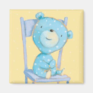 Blue Calico Bear Smiling on Chair Magnet