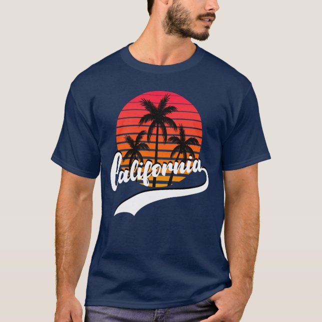 Blue California Summer Retro Sunset Men's T-Shirt (Front)
