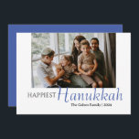 Blue Calligraphy Happiest Hanukkah family 1 photo Holiday Card<br><div class="desc">Blue Calligraphy Happiest Hanukkah family 1 photo</div>