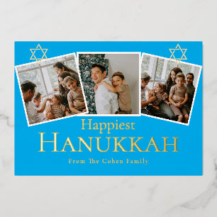 Blue Calligraphy Happiest Hanukkah family 3 photo