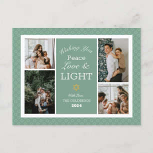 Blue Calligraphy Happiest Hanukkah family 4 photo Holiday Postcard