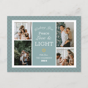 Blue Calligraphy Happiest Hanukkah family 4 photo Holiday Postcard