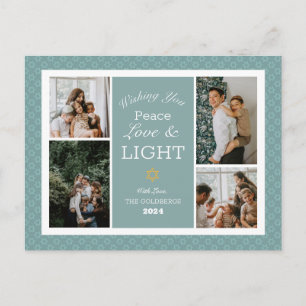 Blue Calligraphy Happiest Hanukkah family 4 photo Holiday Postcard