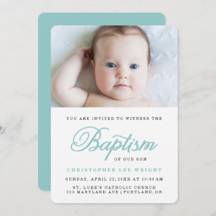 Blue Calligraphy Stylish Boy Baptism Invitation