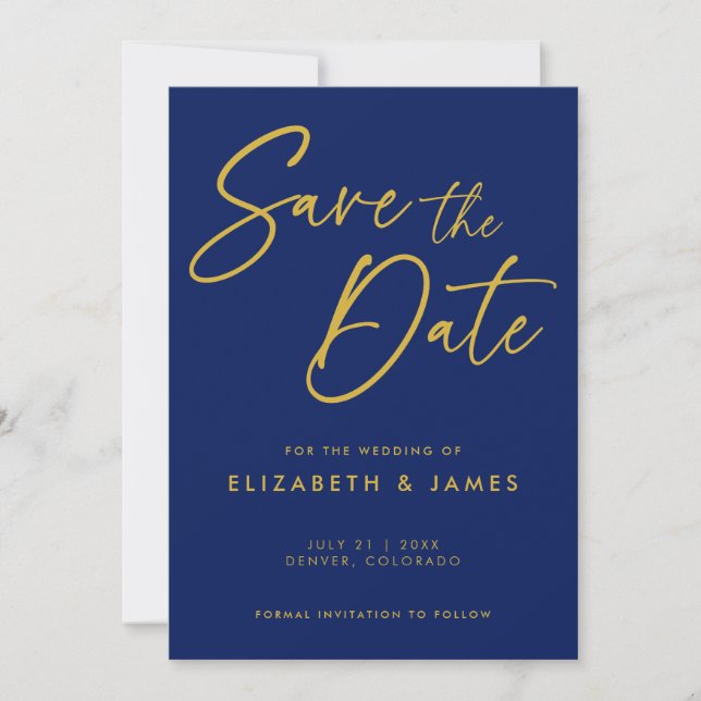 Blue Calligraphy Wedding Save The Date Invitation (Front)