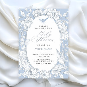 Blue calm elegant floral botanical baby shower invitation
