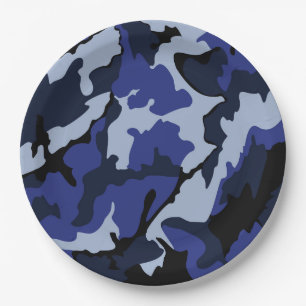 Blue Camo, 9" Inch Paper Party Plates
