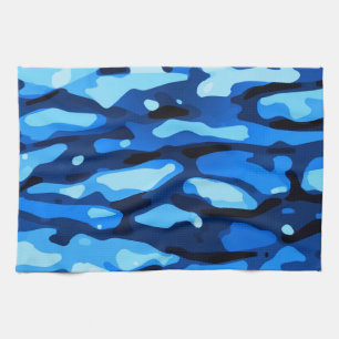 Blue Camo Abstract Pattern Tea Towel