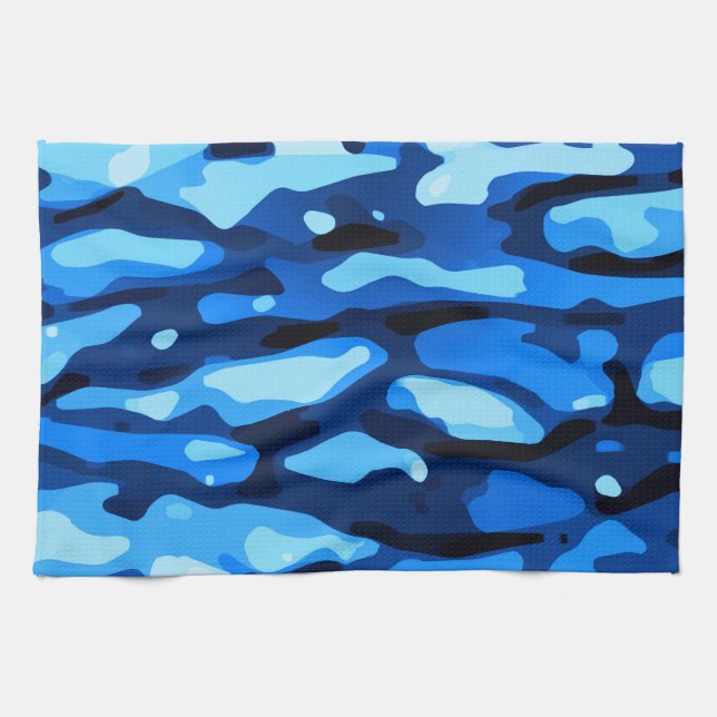 Blue Camo Abstract Pattern  Tea Towel (Horizontal)