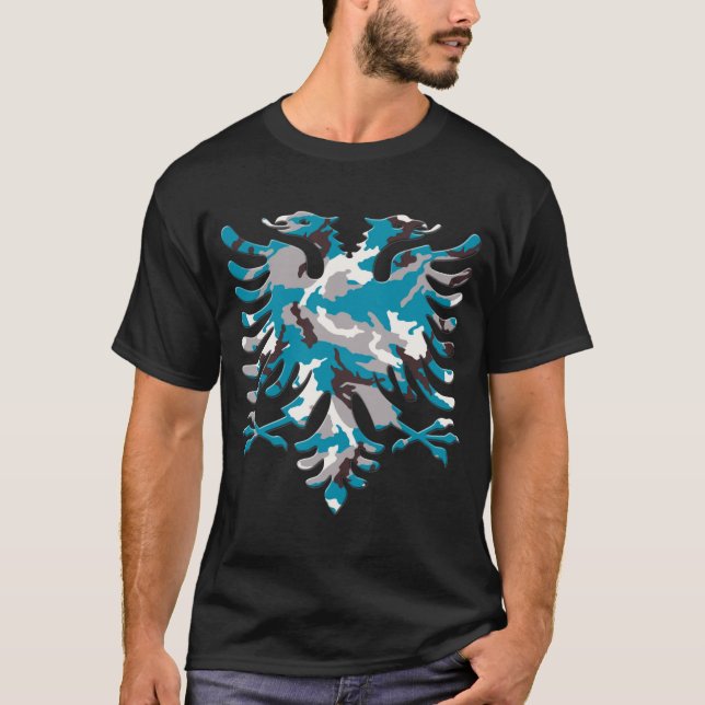 Blue Camo Albanian Eagle 3D T-Shirt (Front)