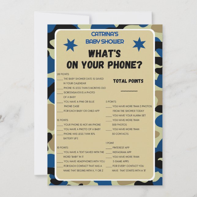 Blue Camo Baby Shower - Editable Name, 5x7 Invitat Invitation (Front)