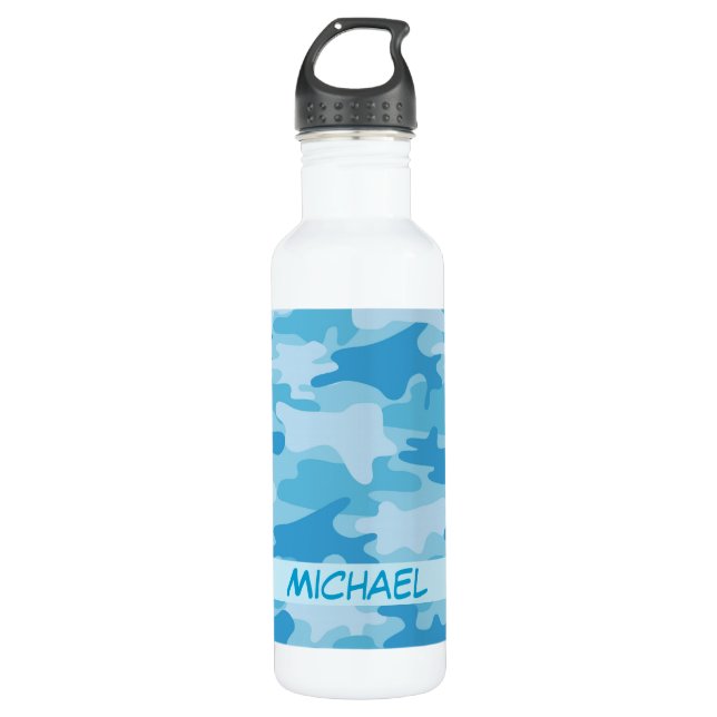 Blue Camo Camouflage Name Personalised 710 Ml Water Bottle (Front)