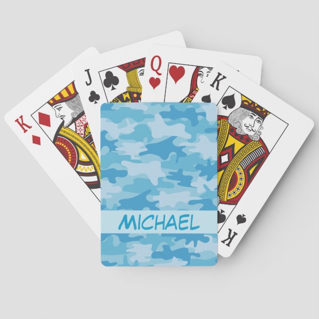 Blue Camo Camouflage Name Personalised Poker Playing Cards (Back)